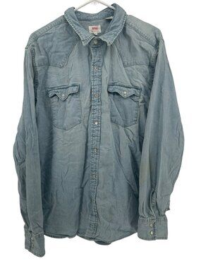 LEVI'S Mens Sz 2XL Light Denim Pearl Snap Button Western Long Sleeve Shirt EXC